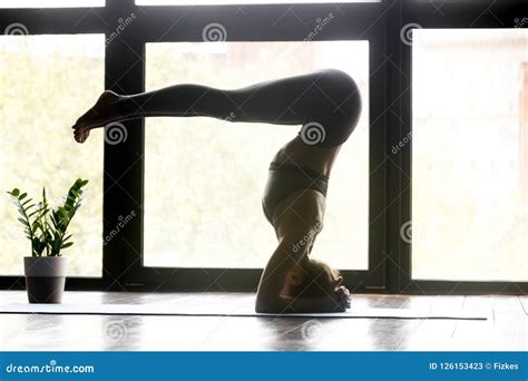 young yogi woman  yoga headstand exercise stock image image