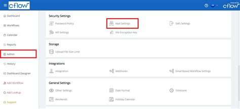 manage  mail settings cflowapps