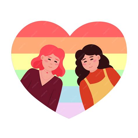 Chicas de dibujos animados de la comunidad lgbt con el corazón en el