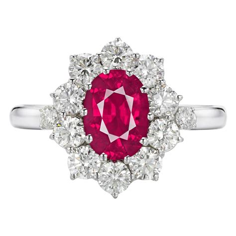 GIA Certified 2 Carat No Heat Red Ruby Diamond Halo Solitaire White