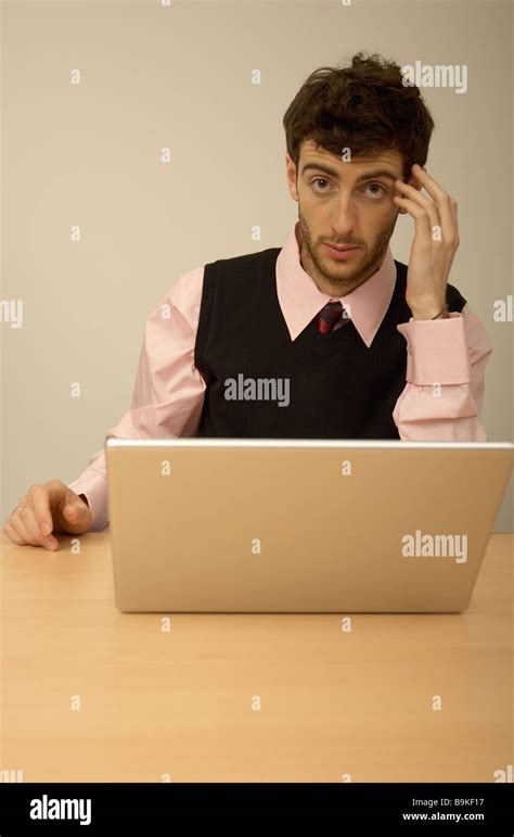 portrait  businessmann sitting  laptop computer stock photo alamy