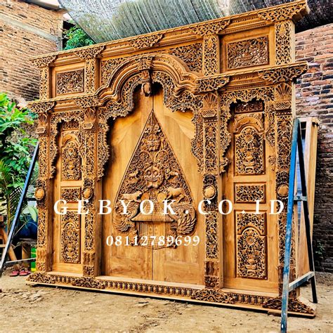 pintu gebyok gunungan wayang kelir  dimensi jati perhutani grade