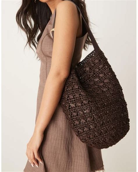 mango raffia shoulder bag  brown lyst
