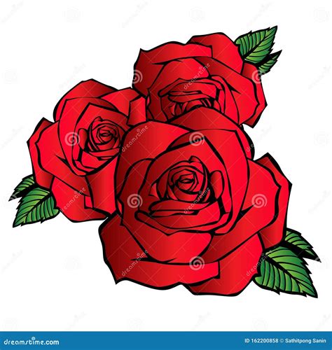 Rose Hart Vector Flower Red Cartoon Illustration Vintage