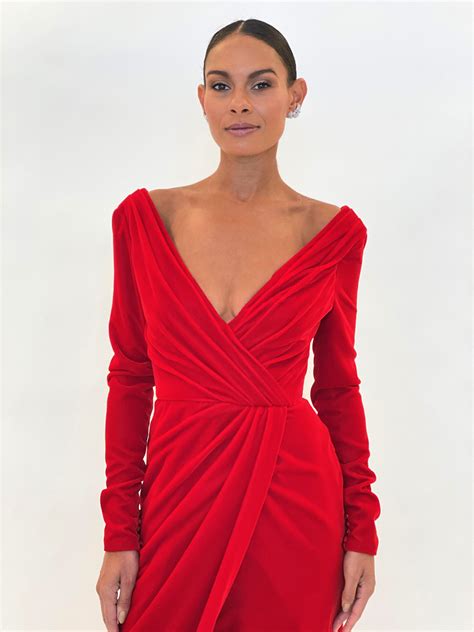 Red Velvet Gown by Mira Couture