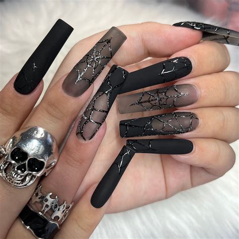 Black Spider Witch French Tip Press on Nails With Spiderwebs and
