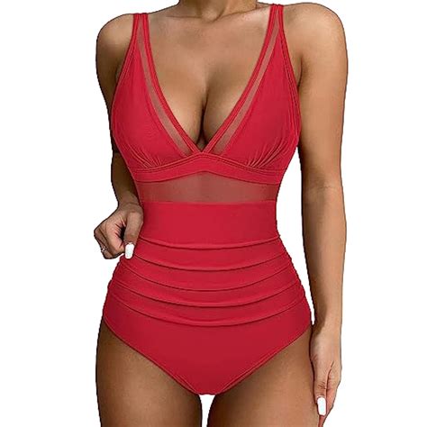 Aloohaidyvio 2024 Women Sexy Mesh Tummy Control Swimsuit Push Up High
