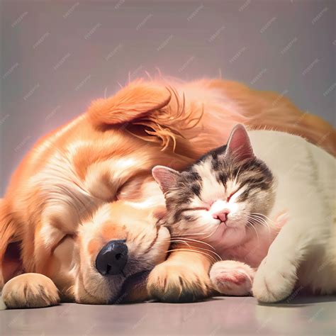 Premium Photo | Happy dog and cat friends sleeping together