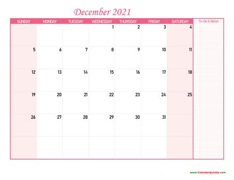 December Calendar 2021 with Notes | Calendar Quickly