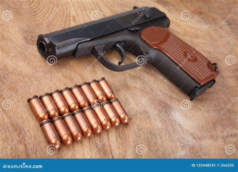 Russian 9mm Handgun PM Makarov On The Table With Holster, Belt And ...