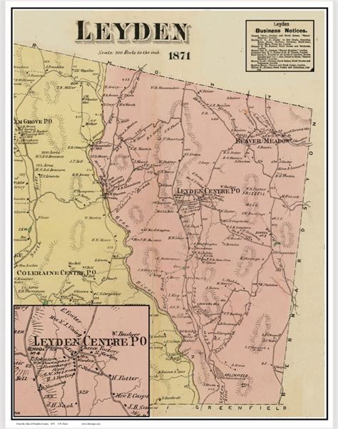 leyden   town map reprint franklin county etsy