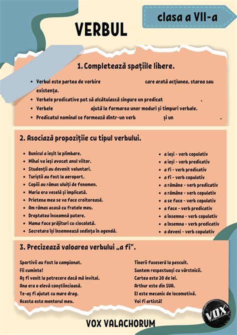 fisa de lucru interactiva verbul clasa  vii