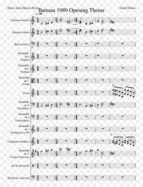 Batman 1989 Opening Theme Sheet Music Composed By Danny - Batman Danny ...