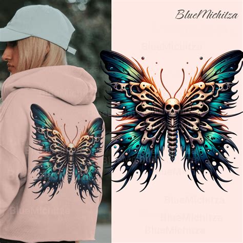 Butterfly Skull With Wings PNG , Gothic Clipart for Sublimation, Dtf