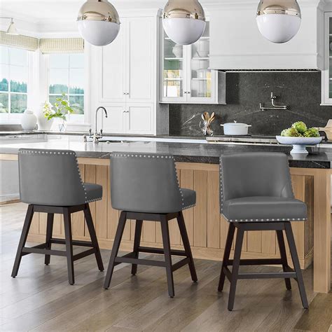 Dycanpo 26''H Swivel Counter Stools Set of 3 with Back Faux Leather for