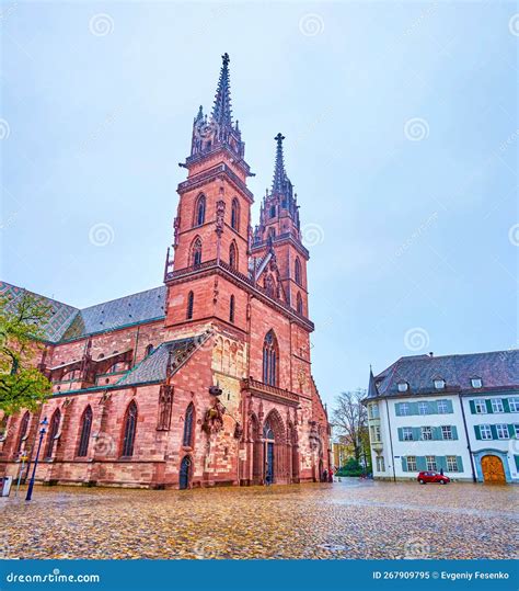 Scenic Facade of Basel Minster and Munsterplatz Square, Switzerland ...