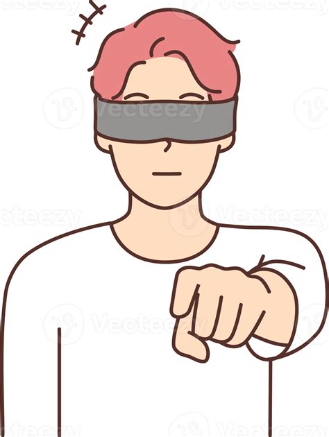 Blindfolded man point at screen 21243483 PNG