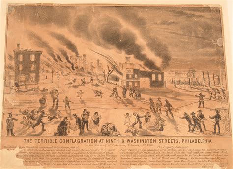 lithograph  terrible conflagration    washington streets