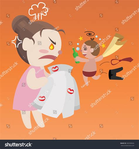 Angry Wife Drunk Husband Cartoon Vector 스톡 벡터(로열티 프리) 300390026