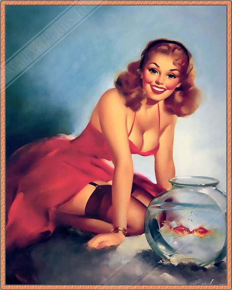 Pin up Girl Poster Red Dress Goldfish Edward Runci Vintage - Etsy