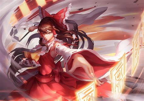 reimu hakurei  magic stunning hd wallpaper  red dress  kirino