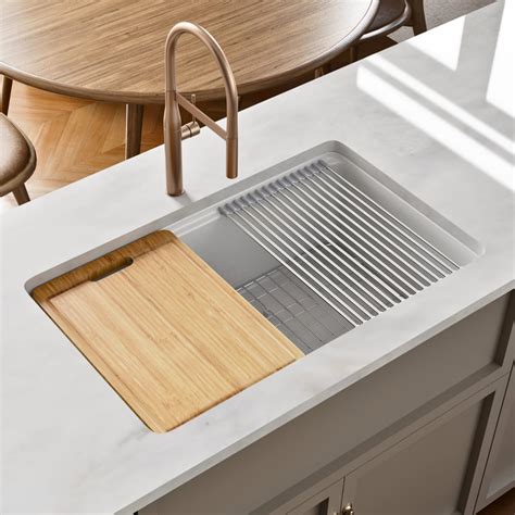 30 Inch White Undermount Kitchen Sink, Los Flexi 30"L x 19"W Fireclay