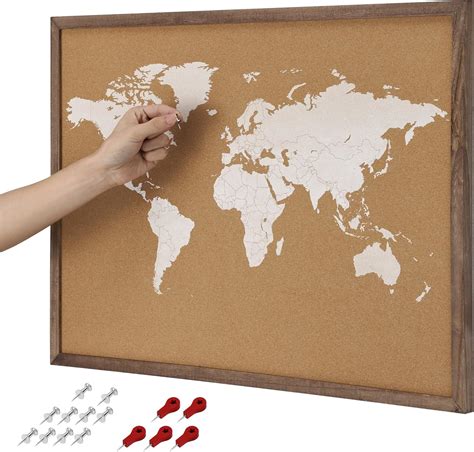 Navaris Cork World Map Pinboard With Wood Frame - Large Travel Map With ...