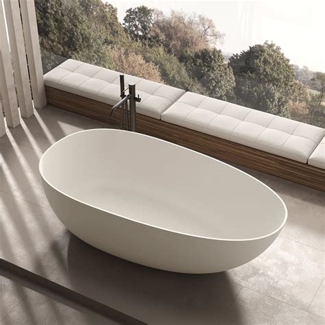 KOTA BATHS 63" Solid Surface Freestanding Bathtub, Modern Oval Shape