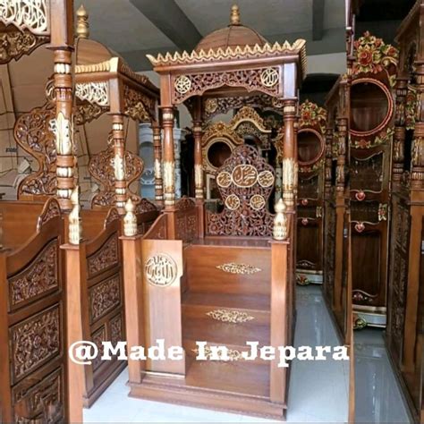jual mimbar masjid tangga depan kayu jati  podium kecil murah