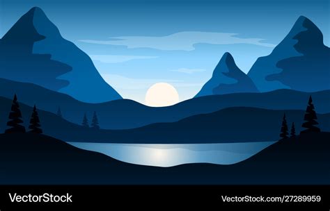 Beautiful dark blue mountain landscape with sun Vector Image