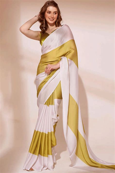 white color satin saree  farewell anaya designer studio