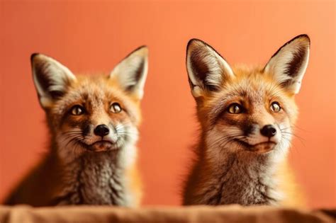 Premium AI Image | Two fox looking at the camera with a red background