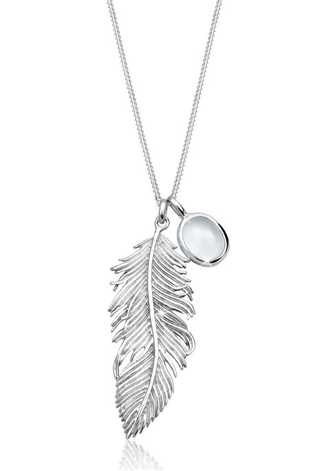 Elli by Julie & Grace Women 27" Feather Moonstone Necklace 925 Silver