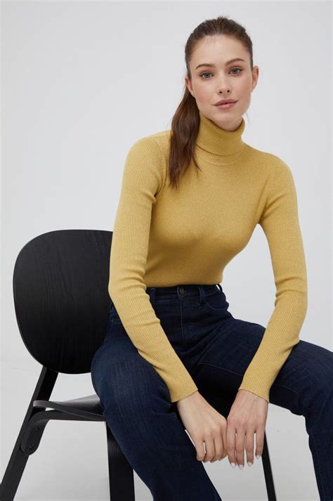 Lauren Ralph Lauren pulóver könnyű, női, sárga, garbónyakú | ANSWEAR.hu
