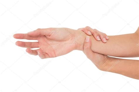 close    young woman touching  wrist stock photo