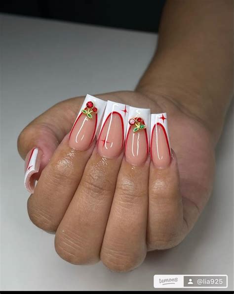 Cherry French Tip Acrylic Nails | Trendy Nail Art