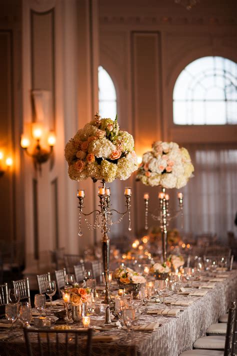 Silver Candelabra Centerpieces With Hydrangea and Garden Roses