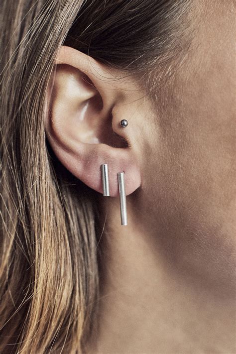 Skin and Bone | Single Silver Bar Studs
