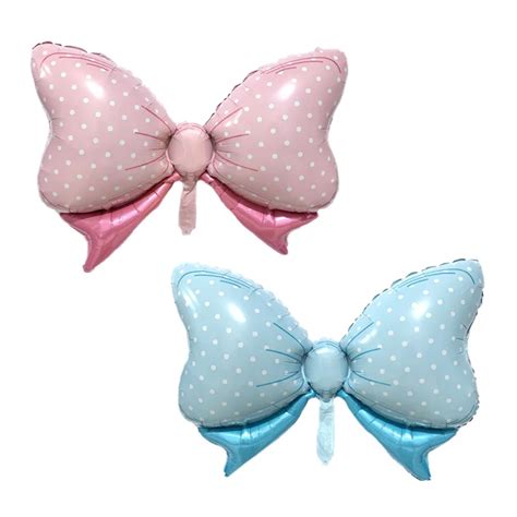 1pc Pink Blue Polka Dot Bow Foil Balloon Baby Shower Girl Boy Bow knot ...