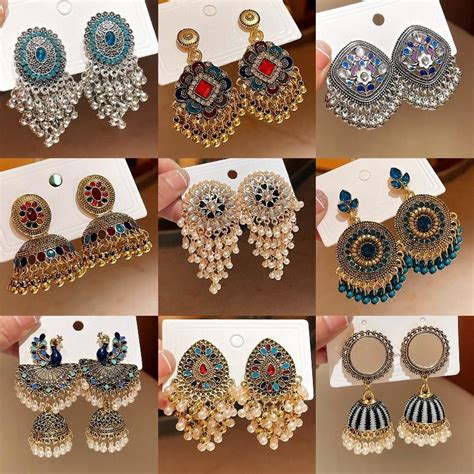 anting anting jatuh berlian buatan gaya vintaj perak buatan tangan