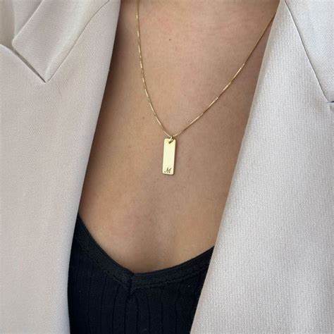 Gold Initial Bar Necklace | Solid Yellow Gold