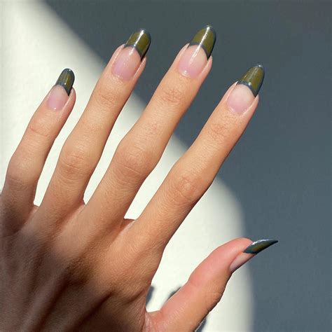 Matte Olive Green Minimalist French - matte olive green french tip nails minimalist