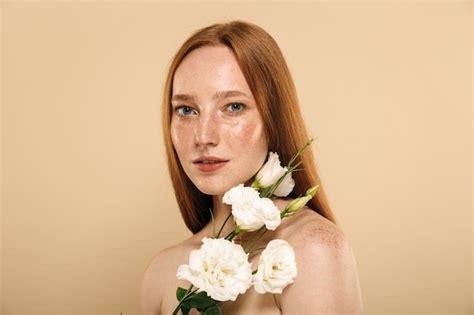 premium photo beauty portrait   fresh young topless redhead girl