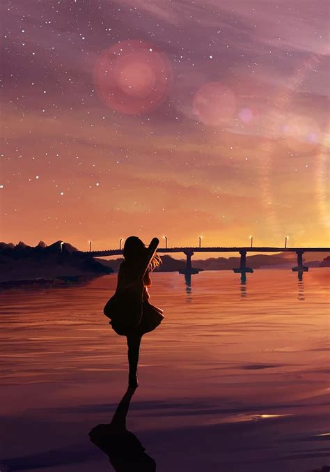 HD wallpaper: sunset, anime girls, silhouette, stars, hills, instrument ...