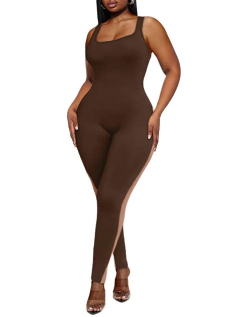 Ekaliy Jumpsuits for Women Sexy Sleeveless One Piece Skinny Full