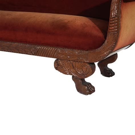 Antique Neoclassical American Empire Carved Walnut And Burl Sofa C1840