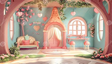 Fairy Tale Cottage Interior. Fiction Children Backdrop Stock ...