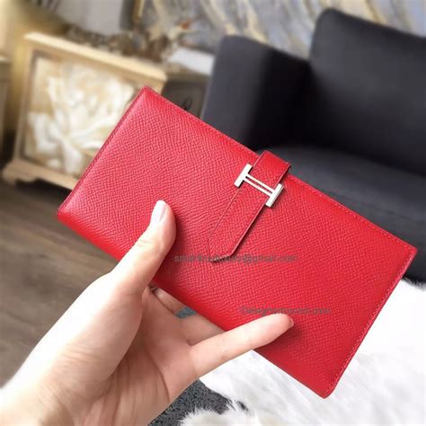 Replica Hermes Bearn Wallet Hand Stitched in q5 Rouge Casaque Epsom Calfskin PHW