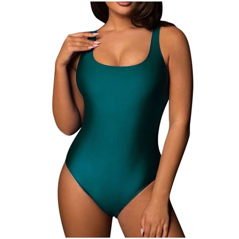 WREESH Womens One Piece Swimsuit Solid Color Swim Suits U-Neck Backless