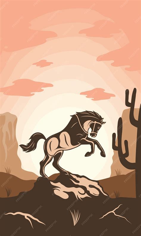 Premium Vector | Horse wild west scene poster